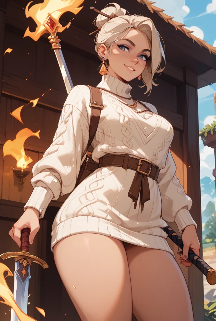 flat chests, nsfw, masterpiece, 1 girl, ????? nipples, intricately detailed, topless, navel, bare shoulders, necklace, blonde, short hair, baggy pants, dwarf, leather belt, hammer, blacksmith, smithy, stones, rocks, extremely detailed, photorealistic, octane render, 8 k, unreal engine, bare breasts, , yellow eyes, head goggles, bare stomach, sweaty, moist breath, ((child)), arm strap, fire, one side braid, 1 ear exposed, bangs, bandana, short stature, smiling, freckles, gloves, fireplace, cargo pants, petite, holding a hammer, open mouth