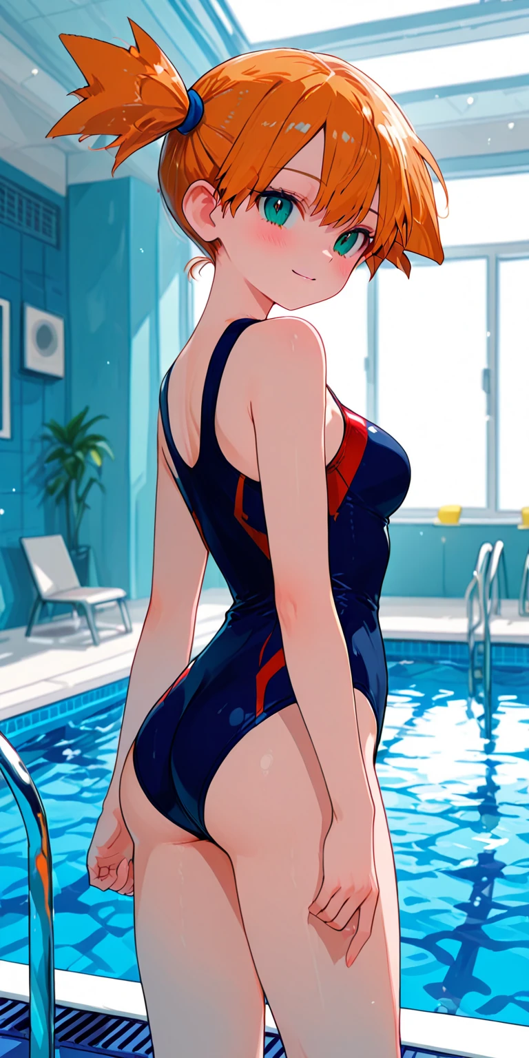 1girl, ((32 years old, dressed in a blue bikini:1.2, medium breasts, short orange hair, pony tail styled hair, perfect model body:1.3, detailed blue eyes:1.5, light skin, natural makeup, Arrogant Smile on face)), full-length, full body, full-length, super face detail, (Background: Swimming pool, on top of a roof top, skyline of a cyberpunk city), Very detailed, 8k, (HDR, UHD, best quality, masterpiece: 1.5), high detailed, digital painting, trending on artstation, HD quality
