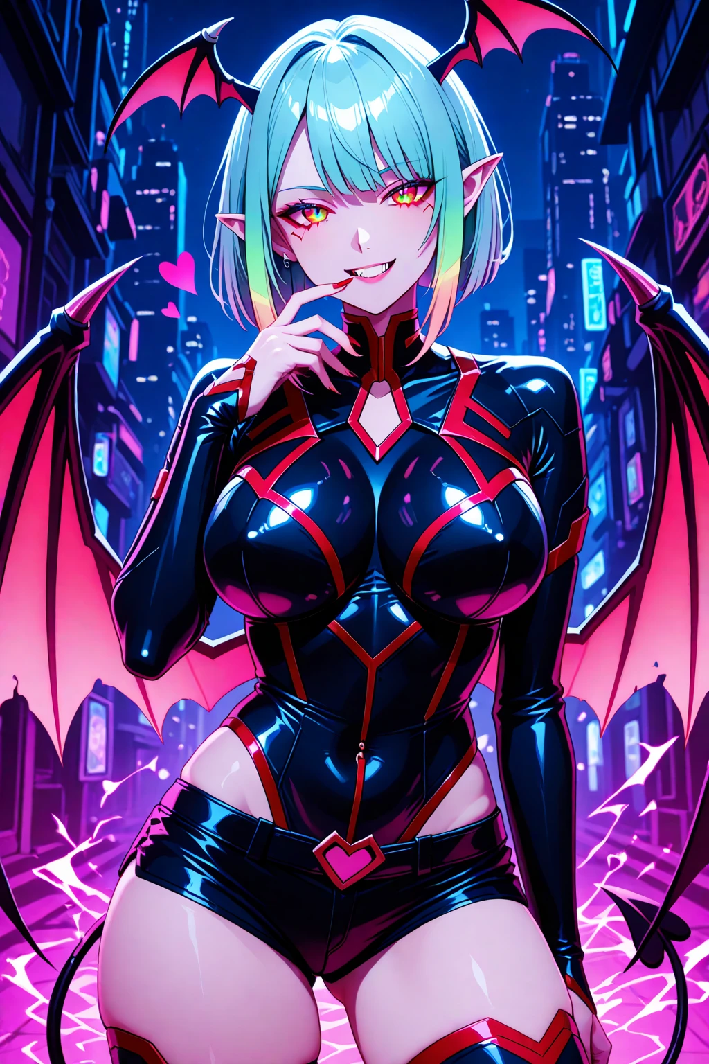 girl alien,(((1girl))),((beautiful girl alien)),
Alien Fish girl, ((blue skin:1.5)), (huge eyes:1.5), (((ear fins:1.5))), (((scaly skin:1.5))),((monster_girl)),(deep blue skin:1.5),
(green hair:1.5), long hair, wavy hair, hair covered one eye,
(glowing eyes, blue_eyes:1.0), (((black sclera:1.5))),symmetrical eyes,
(large breasts:1.4),saggy breasts,((colored inner hair)),((fat)),(((shiny body,plastic glitter skin,exaggerated shiny skin,illuminated skin,wet legs))),(spider lower abdomen,narrow waist,wide hip,athletic body,inflated legs, thick thighs,detailed body,(detailed face)),
cute,slutty,seductive,erotic,((nsfw)),
zettai ryouiki,revealing clothing,show skin,(wearing underwater armor:1.3),with micro clothes,almost totally naked,with little clothing,tiny thong,generous neckline,(((wet clothes,intricate outfit,intricate clothes))),
(dynamic pose:1.0),solo focus,embarrassed,(centered,scale to fit dimensions,Rule of thirds),
cyberpunk city by the ocean at night, with bright neon signs and dark stormy clouds and puddles, scenery:1.25,nighttime, starry night, cosmos,Very dark night that makes the neon lights stand out, very bright neon lights,nighttime, starry night, cosmos,
artistic photography,(photography taken by sldr),highres, sharp focus,(ultra detailed, extremely detailed), (photorealistic artwork:1.37),(extremely detailed CG unity 8k wallpaper),((synthwave background theme)),(((vibrant colors))),intricate,(intricate background),(masterpiece),(best quality),perfect rendered face,perfect face details,realistic face,photo realistic,analog style,((intricate detail)),(((realism))),