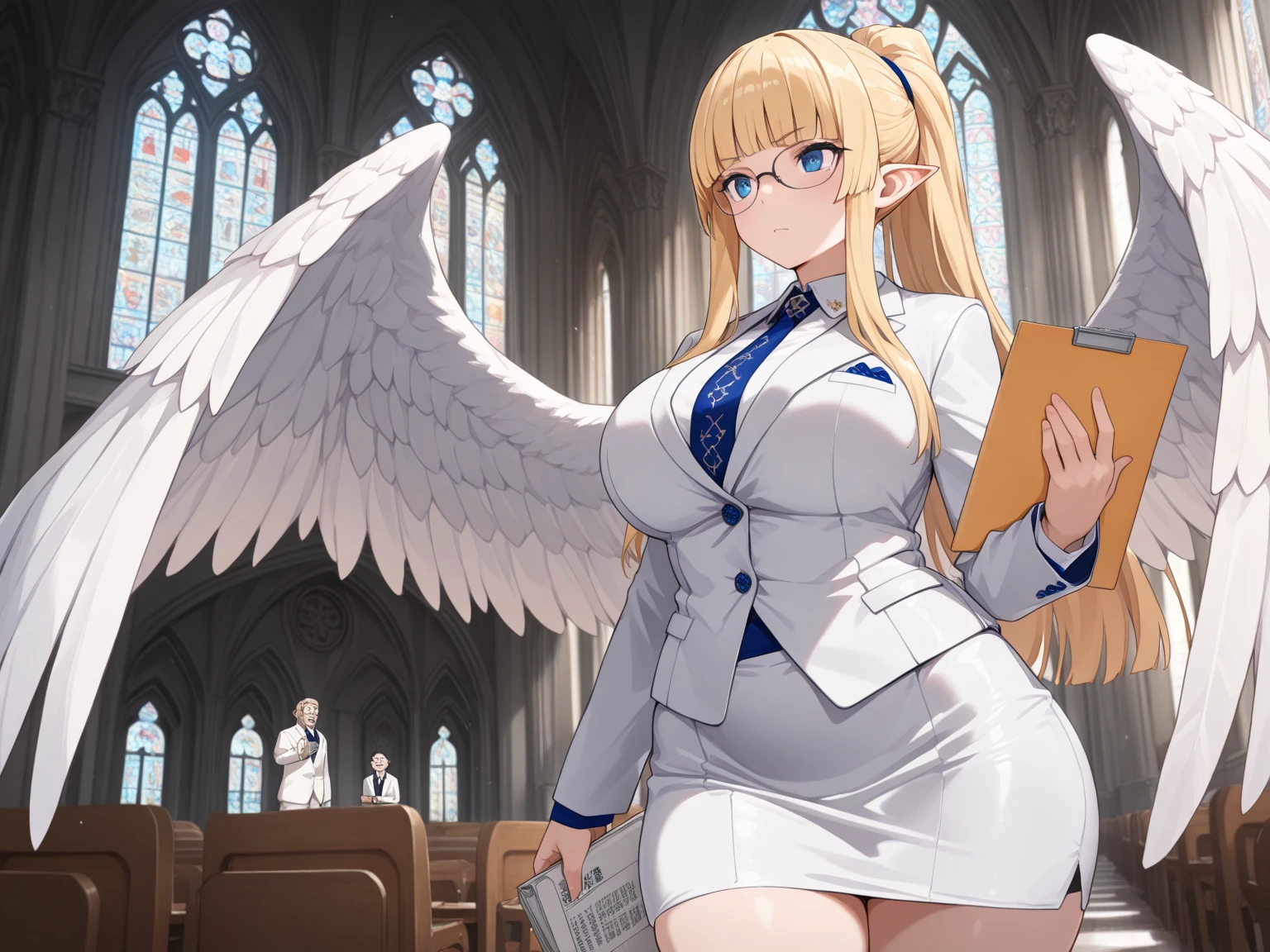 (masterpiece, highly detailed:1.2), 1girl, sarielx, heterochromia, braided ponytail, head wings, braided bangs, fantasy landscape, soft particles, gold armor, sideboob, underboob, gold skirt, gold gauntlets, head chain, angel wings, Very embarrassed, blush, Amazing, finely detail, multiple old mans, standing, large breasts, ultra-detailed, rodo, (old worker), retired, 2old mans, surrounded by old men, multiple boys, hetero, breast grab, breast grab from behind, She is shorter than the old man., blue sky, grassland, Mumu, Exposed nipples, Troubled laughter, molestation, (Men and women are the same height:1.5), groping, god rays, best quality