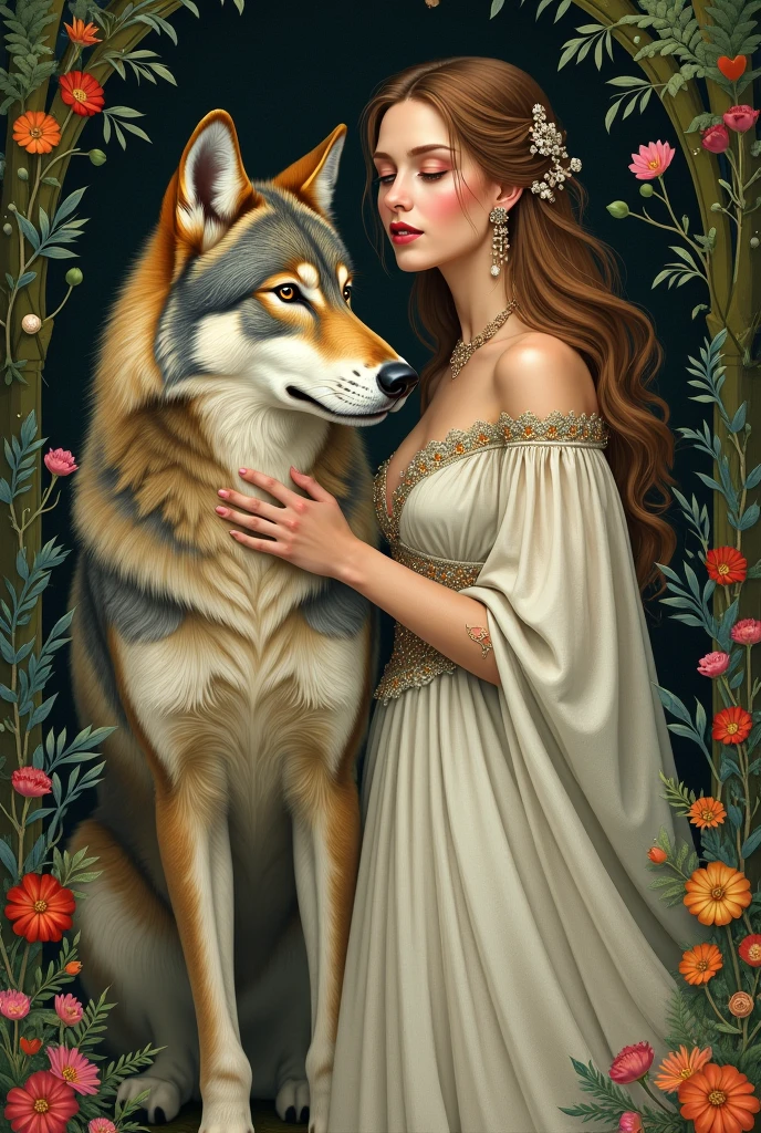 Coat of arms woman with a white fox with flowers 
