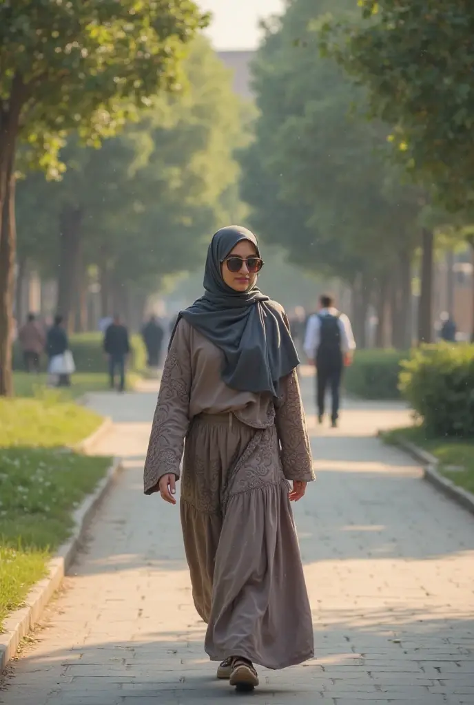 18 year old Muslim girl dressed in full naqab(not showing face)walking in a park