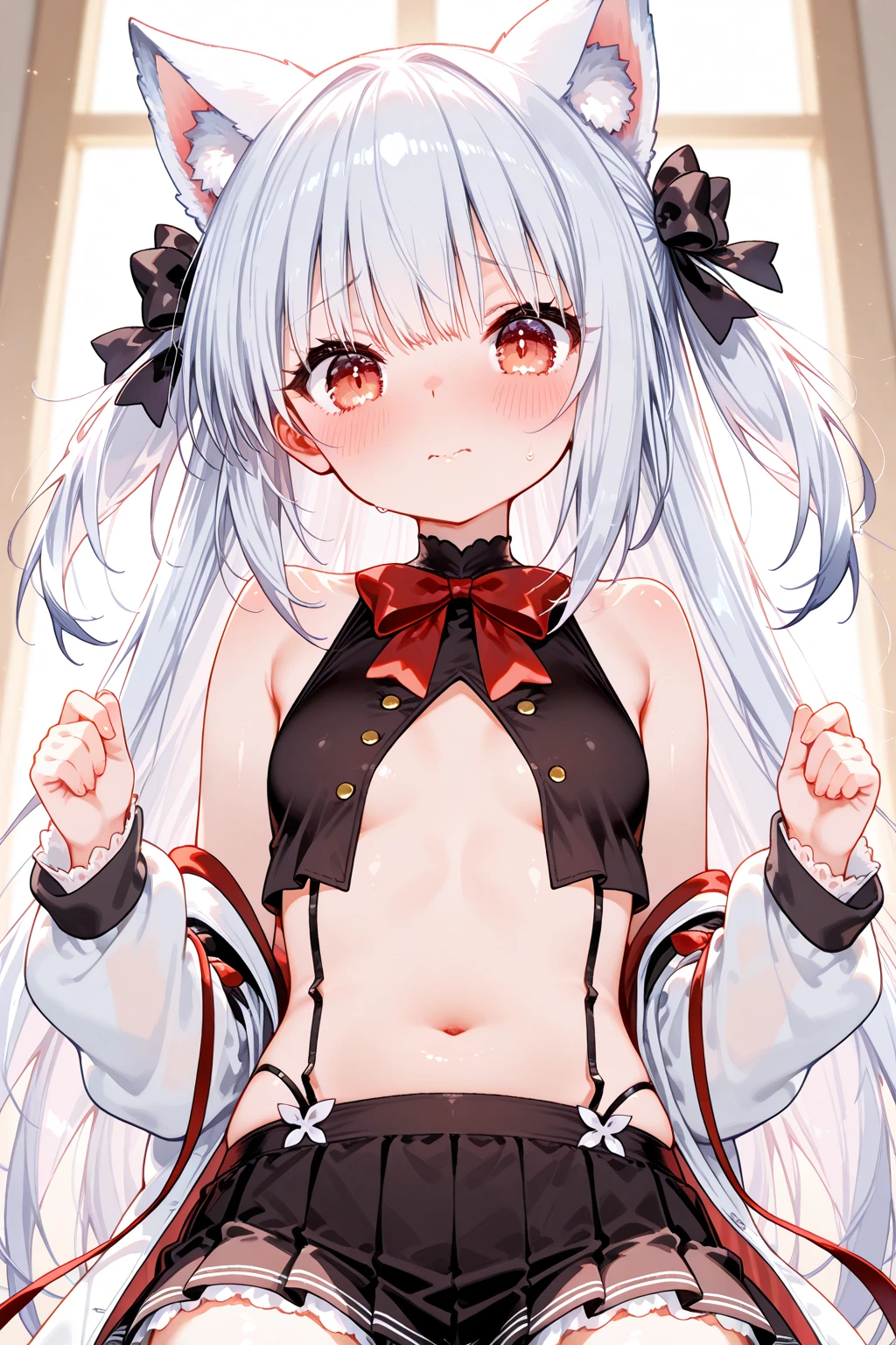 masterpiece, best quality, 1 girl, solo,  , collared shirt, red plaid pleated skirt, red bow, (skirt lift:1.2), white bra, (show off bra:1.3), white panties, classroom((chignon))(extra long hair))((blunt bangs))((pussy))((bitch))((tsurime))((big eyes))((skinny body))((tall))(pale white skin))((botanical print))((toddler))((show off nipples under shirt))(pale white skin))((botanical print))((toddler))(((infant))) (((5 years old)))

(See-through bra)　(See-through panties)
