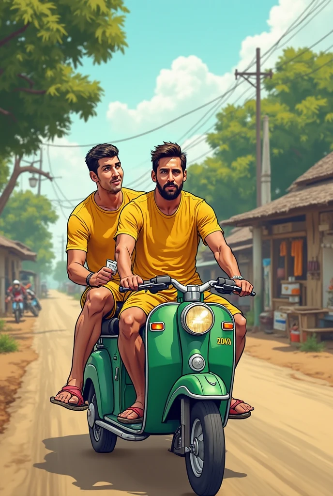 Bheeman and arjunan is riding in a honda Activa scooter in a village. Village name is Kulathoor mentioned in a green road sign board 