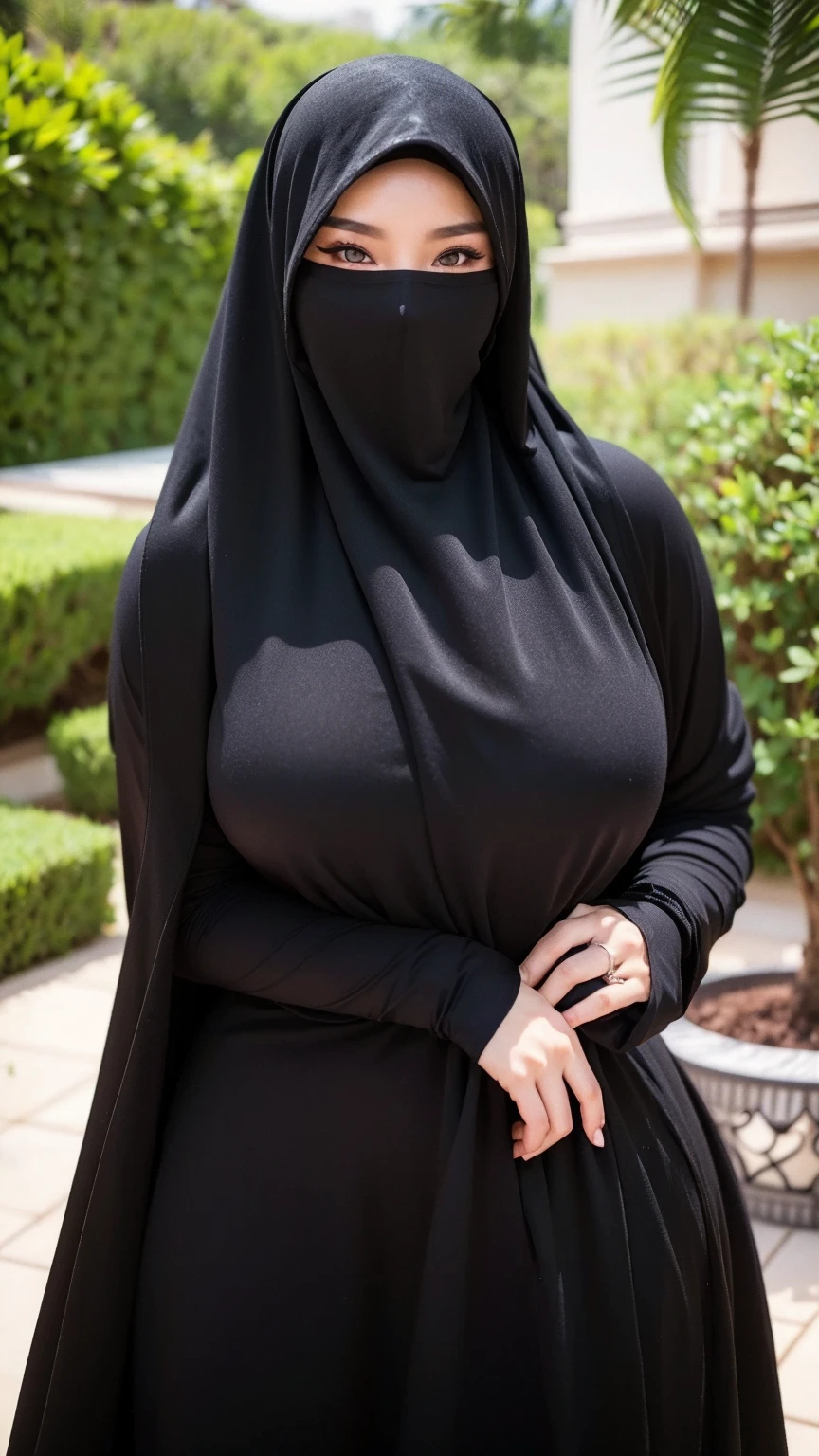woman in black dress and hijab walking down the street, wearing black clothes and cape, hijab outfit, with a long black cape, hijab fashion model, plus size, plus size woman, wearing black robe, woman in black robes, beautiful burqa's woman, thicc, black outfit,, wearing a black robe, black, with cape, bbwchan