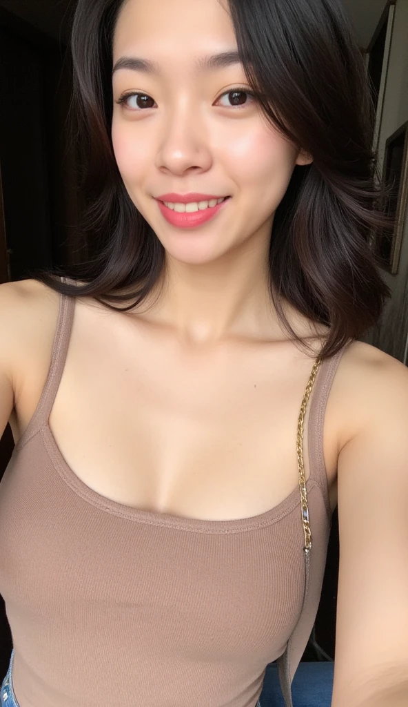 ((8k, best quality, masterpiece, surrealism)), (topless, small breasts, tits), (symmetrical natural skin tone)