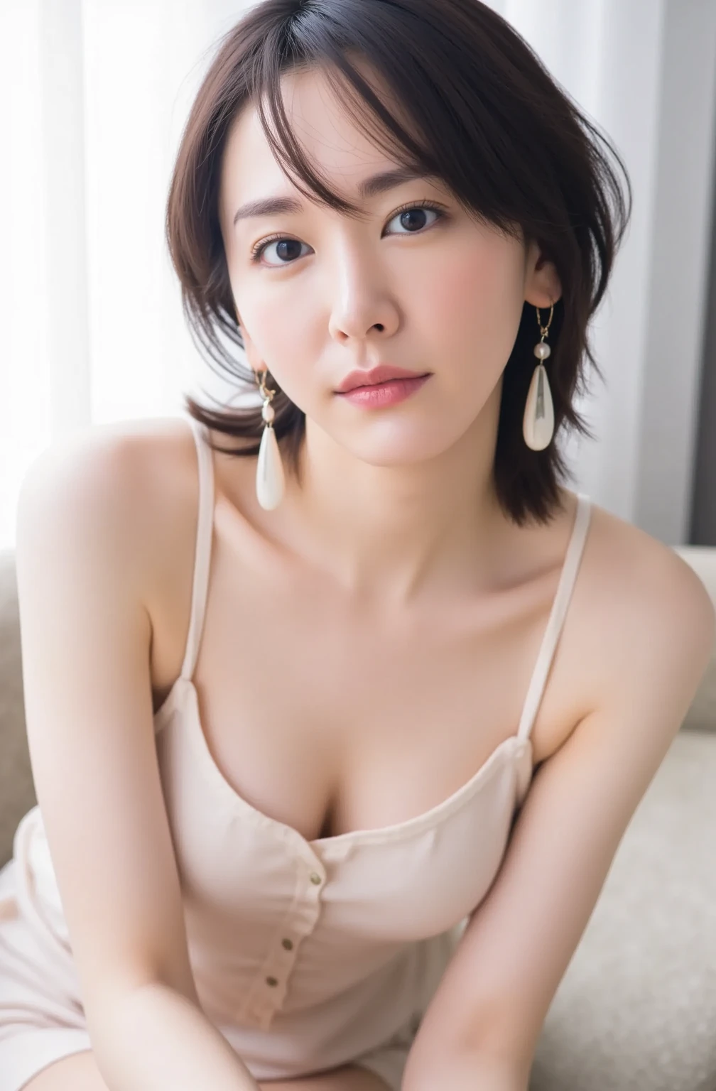 ((Wide-angle photography, Sex Photo, Clear photos, Take a full body photo:1.5)),
(naked, Long skirt:1.4),
((Her body is incredibly beautiful and stylish, She has an angry look:1.4))(( Sitting on the bed, Taking a naughty pose, Lift up your clothes and show your nipples:1.8)),
,
((24-years-old, Young face, Naughty lips, Sexy body, Body facing forward:1.4)),
((Small breasts, Flat Chest, chest is slightly drooping:1.2)),
((Large bed, Dark Gray Cute Wallpaper, Complete darkness:1.4)),
Eye focus, Narrow shoulders, Beautiful clavicle, Thin arms, Thin legs, The back of the hand is beautiful and feminine, Slim figure, Soft belly, Tight waist, Highly detailed face, super detailed breasts, Ultra-detailed skin, Fair skin, Shiny skin, Ultra-detailed lips, Fuller lips, Thick and soft lips, Glossy pink lips, Blushing, White teeth, blue eyes, Beautiful actress makeup, Intense and cute makeup, Pink lipstick, Dark brown hair, Delicate and soft hair, (Put your hair up, Fluffy short bob:1.2), (Sweep your bangs to the side:1.2), (Stylish earrings,necklace:1.2),