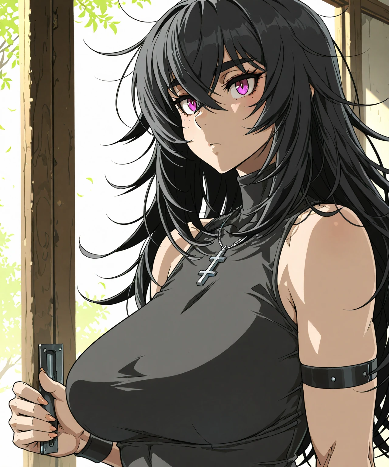 Saeko Busujima y Fubuki posando para una foto, dos chicas, sonriendo