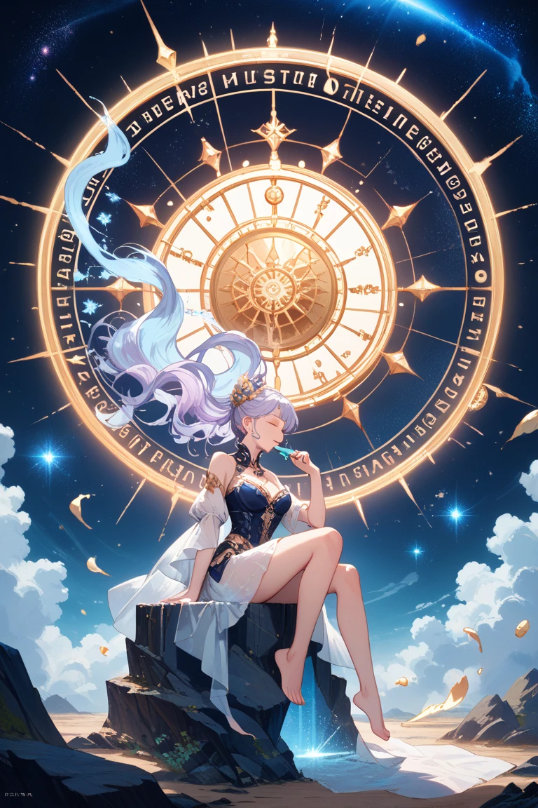 ((Mystery, Fantasy)), ((a girl trapped in time at a lone clock tower)), intricate details illuminated by a soft and eerie glow, (clock's minute hand moves with precision, hour hand follows in steady rhythm, marking the passage of time),destination, (Time seems to bend and twist, creating a sense of disorientation and wonder),
an air of mystery and intrigue,
(masterpiece, best quality), dynamic angle, (sharp focus), (muted colors, dim colors, soothing tones:1.3),<lora:å½é£åºç»£:0.5>
