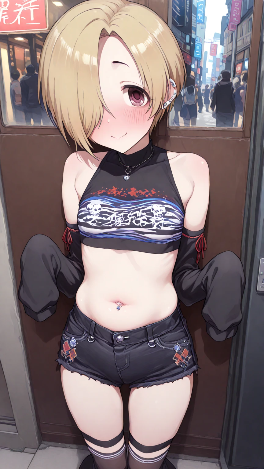 masterpiece, Highest quality, 1 sissy boy, mucus, empty eyes, heart shaped pupils, mind control, nsfw, collar, humid, FOG, Chastity belt, sexual ecstasy, orgasm, Nipple piercing, womb tattoo, squatting, salute,