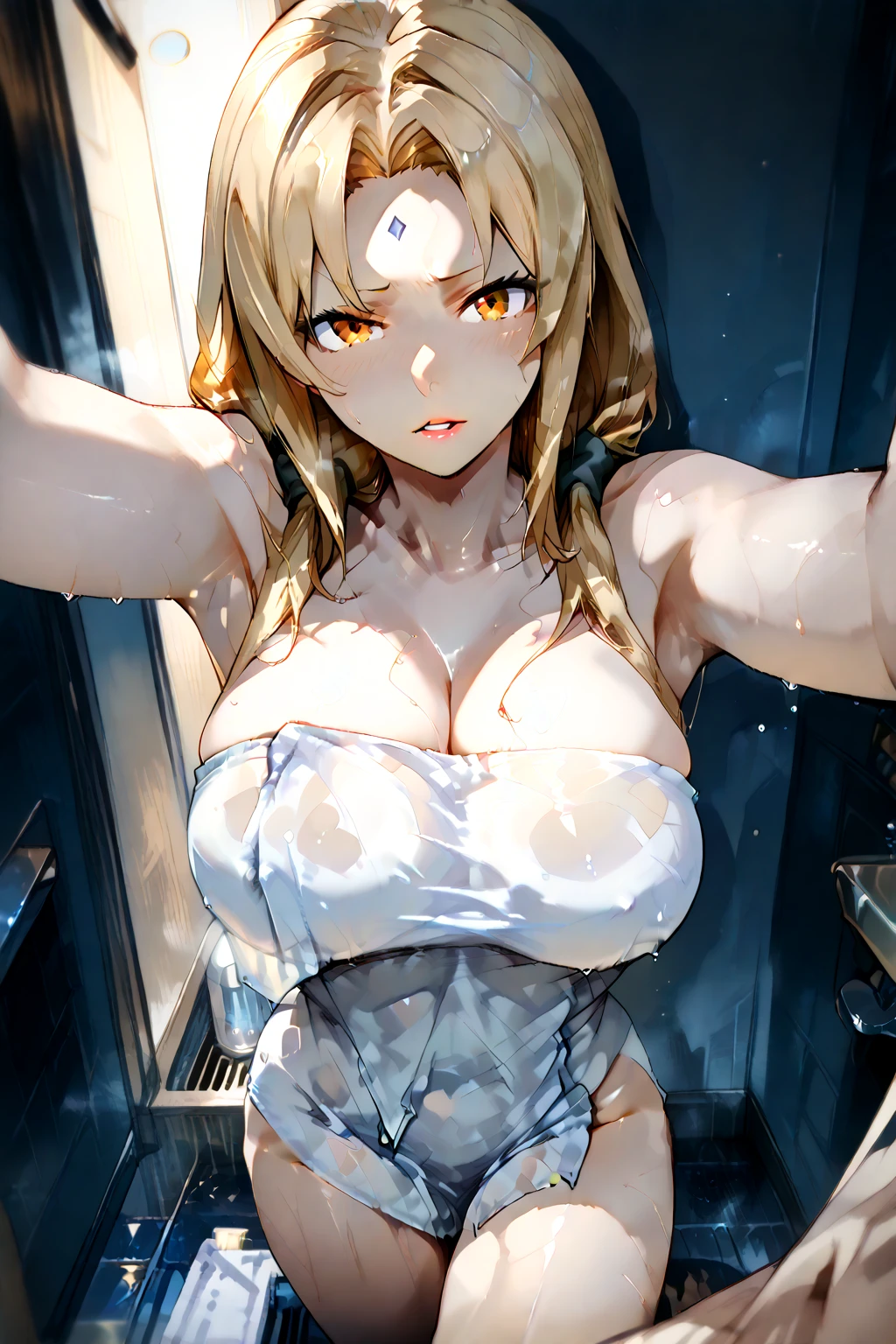 Completely naked、Full nudity、Large protruding nipples、Slender body、
