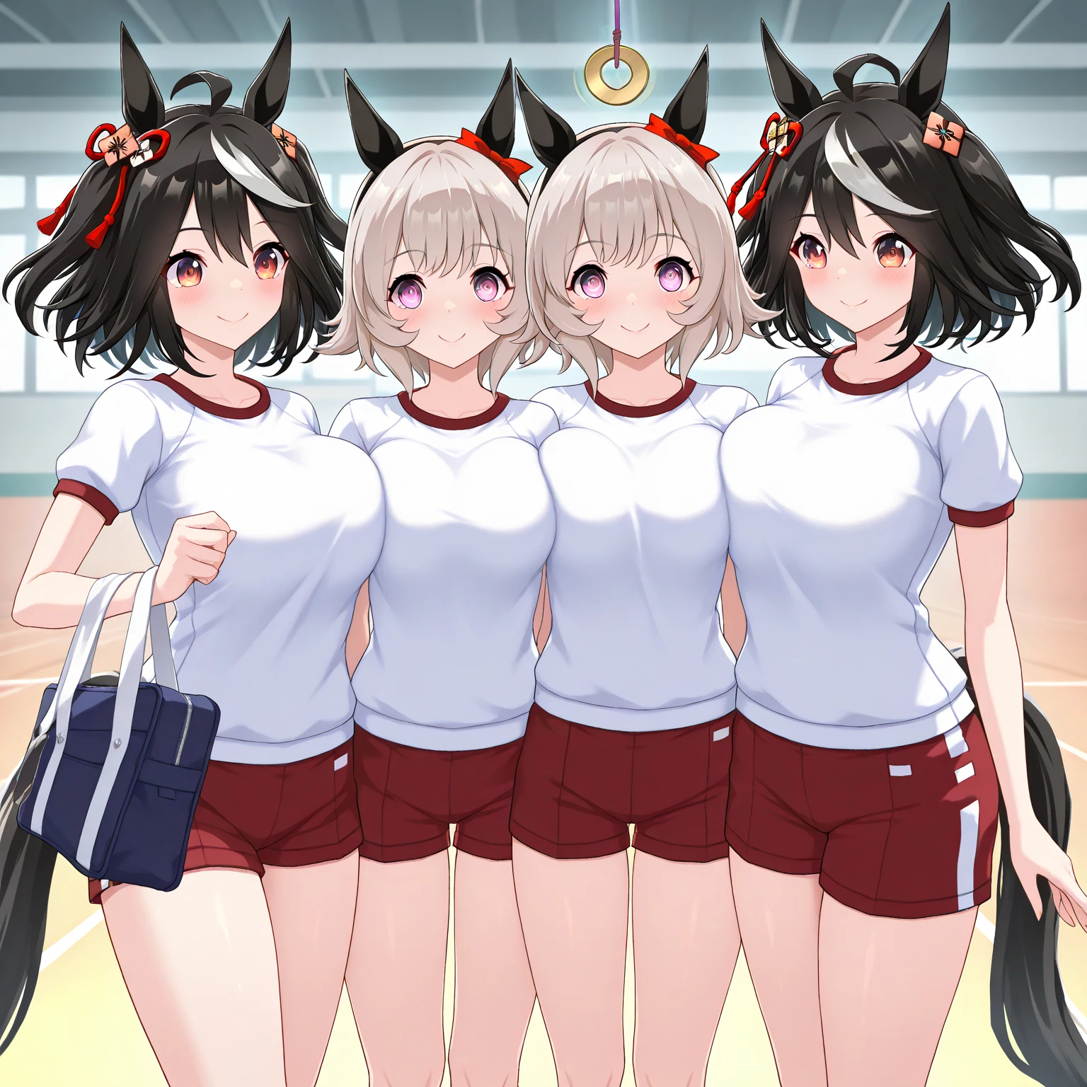 (Printed Polaroid Photo\(3females および3人の女の子 cute,cute,cute,Small wolf ears,Small wolf ears,Small wolf ears　(((White shorts Brown shorts Black shorts)))　Petite　Petite　 Petite　She has big breasts　She has big breasts　She has big breasts　first round　first round　first round　((Swimwear　Swimwear　Swimwear))　The background is a spring in the forest