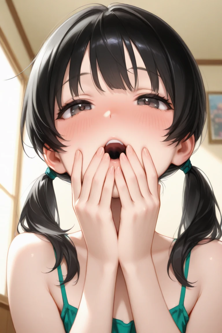 alone, One girl, Frightened、Flat Color,Green Hair、sit、Split seat、suit、ponytail、Big Breasts、Clitoris exposure、underwear、Crotch、Bare your chest、、Random sexy poses、2D, anime, anime coloring, ako suminoe, Ascot, View Viewer NSFW、One female、Nipples、(Embarrassing:1.2) 、Nipples、Ahegao、I arch my back in pleasure、Pussy feels good、Falling into Pleasure、Ahegao、I arch my back in pleasure、Pussy feels good、