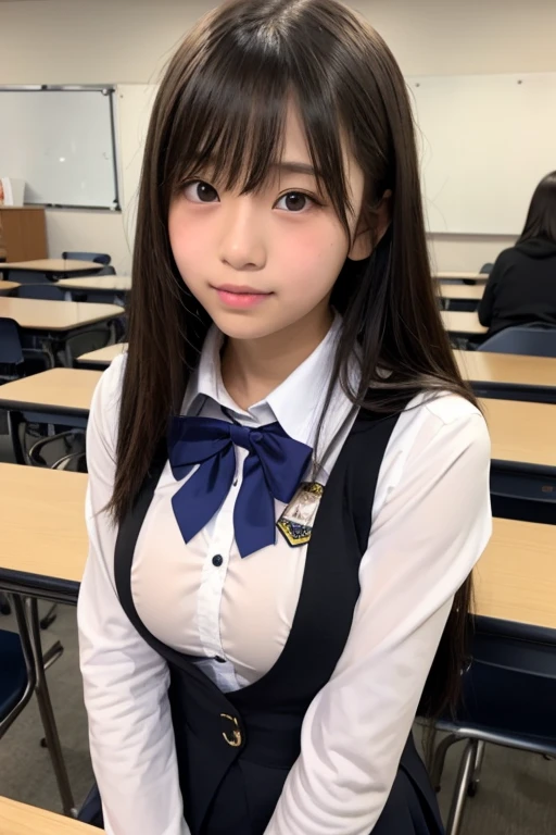 1 girl, masterpiece, best quality,ultra high res, black skirt, thighhighs, ((school uniform)), ((puffy eyes)), looking at viewer, facing front, smiling, laughing,