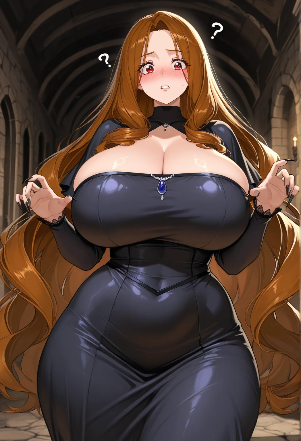 lenore, lenore, long hair, brown hair, braid, makeup, lipstick, red lips, (red eyes:1.5), pointy ears, vampire,
BREAK dress, jewelry, earrings, belt, see-through, blue dress,
BREAK looking at viewer,
BREAK indoors, bed, sitting on edge of bed,
BREAK (masterpiece:1.2), best quality, high resolution, unity 8k wallpaper, (illustration:0.8), (beautiful detailed eyes:1.6), extremely detailed face, perfect lighting, extremely detailed CG, (perfect hands, perfect anatomy), solo, ((huge breasts)), cowboy shot, midnight,