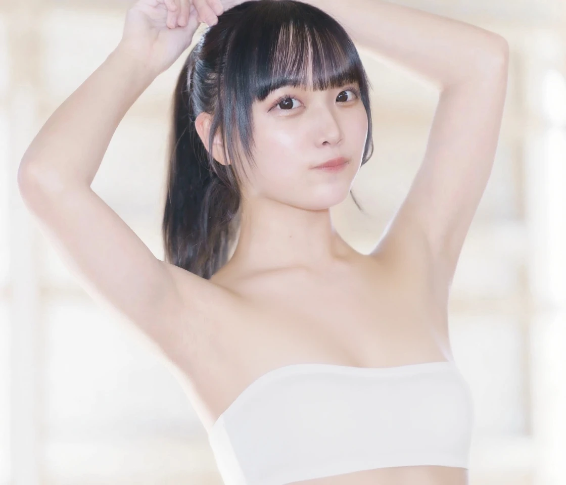 , upper body, big eyes, flat chest, (arms behind back:1.1), make up:1.3, sport-good