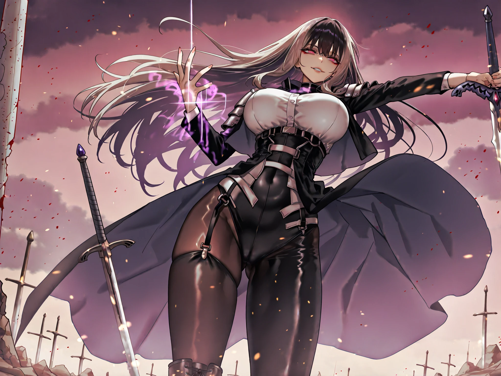 taken from above、Ball of Light、雷magic、caveの中、Ruins、black suit、black longsuit、 black long jacket、ゴスロリなshirt、Depressed、Tall Woman、A woman in her thirties、 Alassah's woman、Steins;Gate、 black longsuit 、score_9, score_8_up, score_7_up, Source_anime,masterpiece、No expression、no makeup、top quality,Beautifully Detailed Eyes, Exquisite Eyes、A sophisticated eye、highly detailed eyes and faces,unmotivated expression、lethargic face、 long breasts, Black Jacketを羽織る、Black Jacket、shirt, big saggy breasts, shockingly big breasts, big breasts,big boobs、boobs 、Zitoida, makeup、no makeup、long hair、smooth straight hair、tall woman、Tall Woman、plump thighs, parted lips、 shining eyes,(Fire Aura Onkown),dungeon内、Crimson Eyes、long hair、dark haired、黒い髪、long straight hair、dungeon、cave、Ruins、solo、soloプレイヤー、Wide ass、beautiful butt、stick your butt to the focus of your butt、long boots、Shoulder Armor、Fearless Laugh、strong、Is confident、黒いタイトskirt、Black Garter Belt、black tights、長いタイトskirt、Dynamic、Satu、fight、Satu狂、俺だけレベルupな件、arrogant、 Confidence々The smile 、bewitching smile、Sadist、Satu中、hunting、hunting、intimidating、magic使い、magic、magic、、Pearl of Light、Light Ball、左手にmagicの玉、plasma、plasma球、Glowing sphere、Made with Infinite Sword、Taken from above the knee、ロングskirt、black tights、wearing black tights、skirt、長いskirt、タイトなskirt