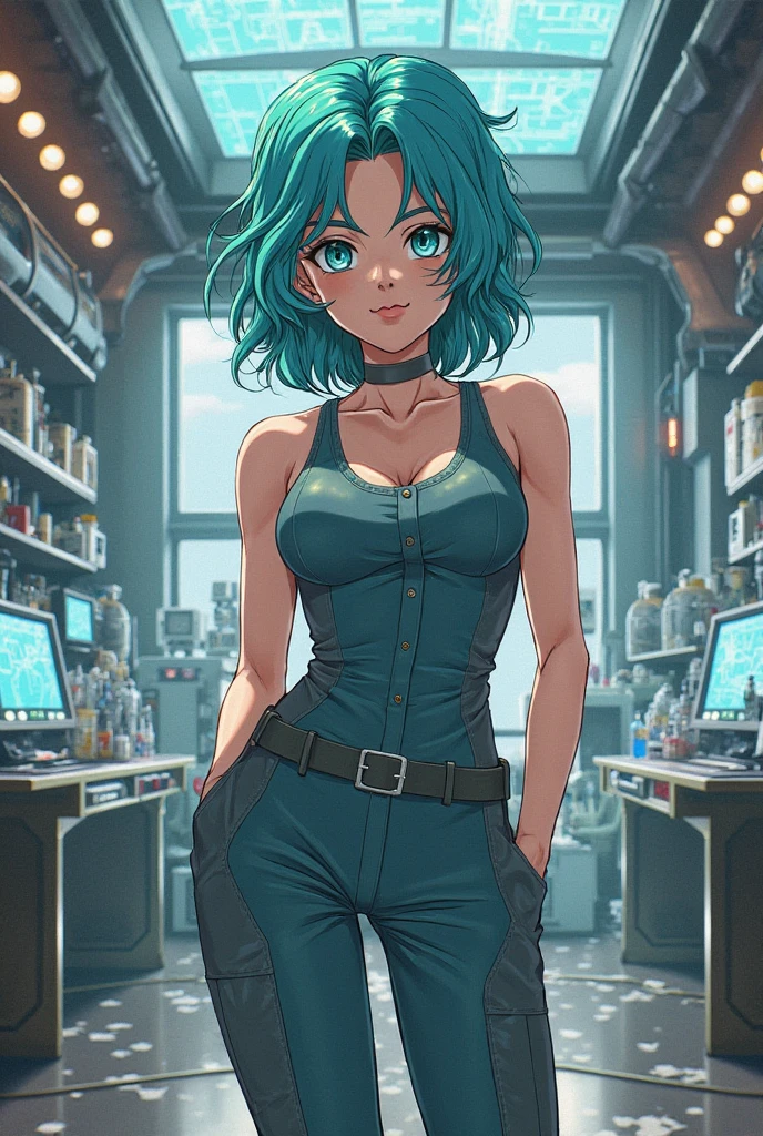 (masterpiece: 1.2, best quality), (very detailed face, real image, realistic skin, realistic body, intricate details), 1lady, solo, upper body, big, jeans, blue tank top, loose waves, simple rim earrings, white hair, blue eyes, open sweatshirt, green color sweatshirt (office) hyper-realistic