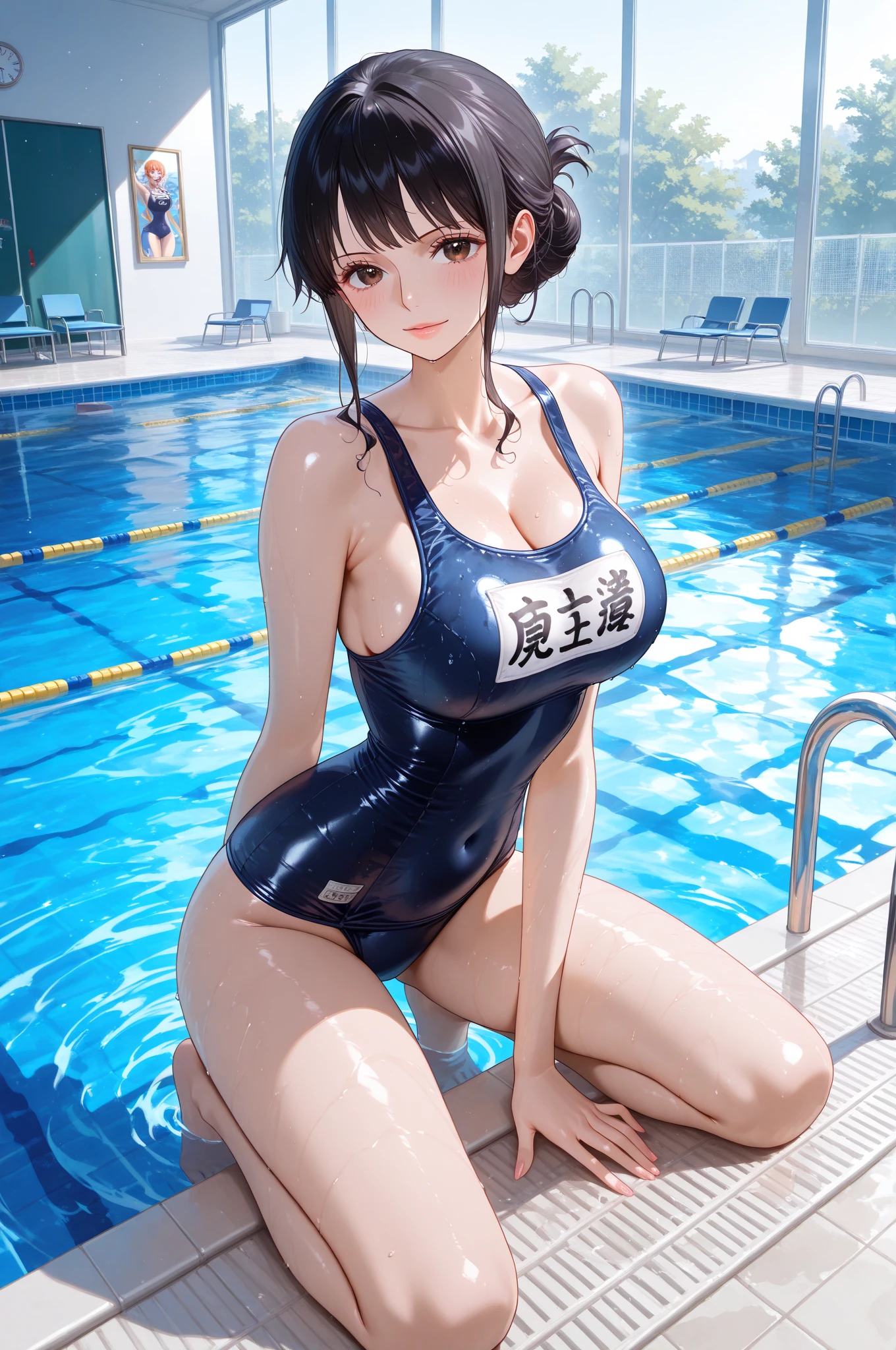 Highest quality, Official Art, masterpiece, Fabric Shading, High resolution, Very detailed, colorful, Indoor swimming pool, Best details, (Adult,30 years old, Mature Woman, conversion:1.5, Female dog, short hair, Black Hair, ponytail、clear, Beautiful Eyes、Tired Hair, Random Design Swimsuit:1.5, Center of chest, Puffy nipples:1.3, skinny:1.5, Camel Toe:1.5, Public indecency:1.5, Beach:1.5, derogatory, people々Surrounded by:1.5 ,smile,listen don't,micro bikini rampwalk kpdOda Non,