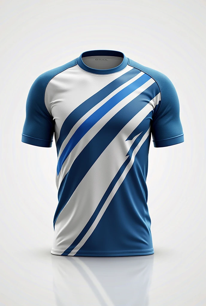 Create an image of a white and blue volleyball shirt, front and back, with beautiful details, without any writing, just the number 08 with a gradient at the beginning of the shirt, beautiful details that attract attention