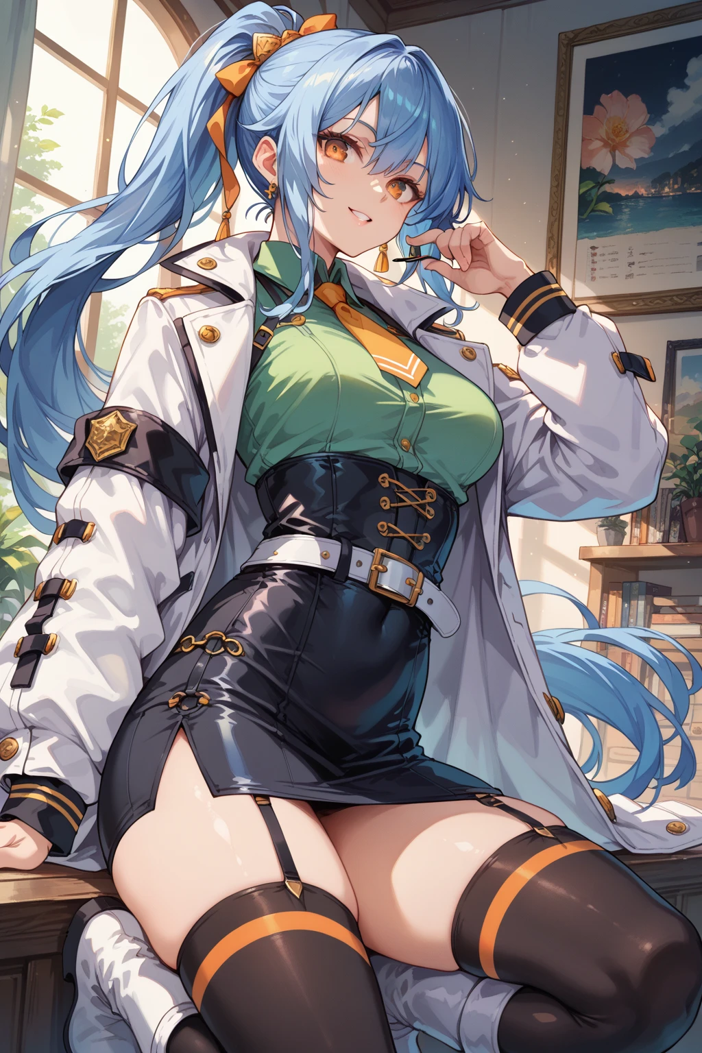 ネズミをモチーフにしたキャラクター, サイバーパンク, オーバーサイズパーカー, Wearing big sneakers, whole body, girl, Chewing candy, Simple Background, light blue hair, mouse ears, tachi-e, projected inset, UHD, best quality, highres, 8k