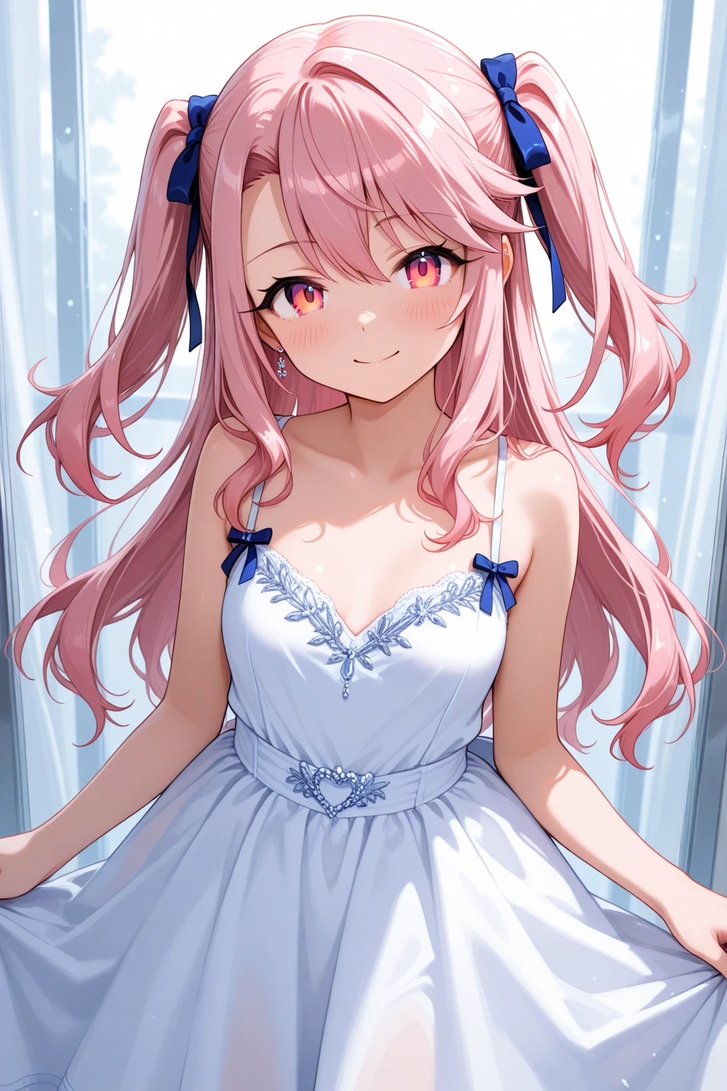 (8K, top-quality, masterpiece:1.2), (reallistic, Photorealsitic:1.37), Super Detail, One girl, (Highly detailed), (beautifully detailed eyes), (of the highest quality), (super detailed), (masterpiece), (Detailed face), 20yr old, 1 girl, ((pink hair, long hair)), medium breasts, clothed, Perfect Lighting, BREAK (cute bodysuit:1.5), (pastel pink:1.4), (white polka dots:1.4), (spandex:1.3), (smooth texture:1.3), (tight silhouette:1.4), (high-cut legs:1.3), (frills on chest and waist:1.4), (lace details:1.4), (small ribbons:1.3), (pastel pink knee-high socks:1.4), (white lace trim on socks:1.4), (pastel pink ballerina flats:1.4), (white ribbon accents on shoes:1.3), (pastel pink minimalist choker:1.3), (simple white stud earrings:1.3), BREAK (upper body to thighs:1.3), (pink long wavy hair:1.5), (smile:1.4), (slightly squinted eyes:1.3), (face slightly tilted right:1.2), (left hand on hip:1.3), (right hand relaxed:1.2), (pastel background:1.3), (small white dots:1.2), (soft natural light:1.4), (warm ambiance:1.3)