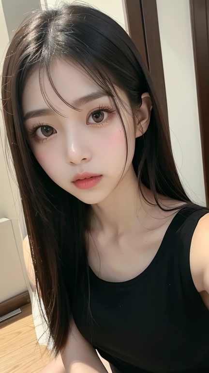 Close-up of a woman with long hair and a cigarette, Ela tem cabelo preto With bangs, Ulzzang, With bangs completa, Larisa Manovar, With bangs, Korean, cabelo arrumado With bangs, Young and pretty Asian face, cabelo comprido With bangs completa, cabelos longos With bangs, Young and adorable Korean face, Pale, round face, young asian girl, complete , complete closed mouth, 