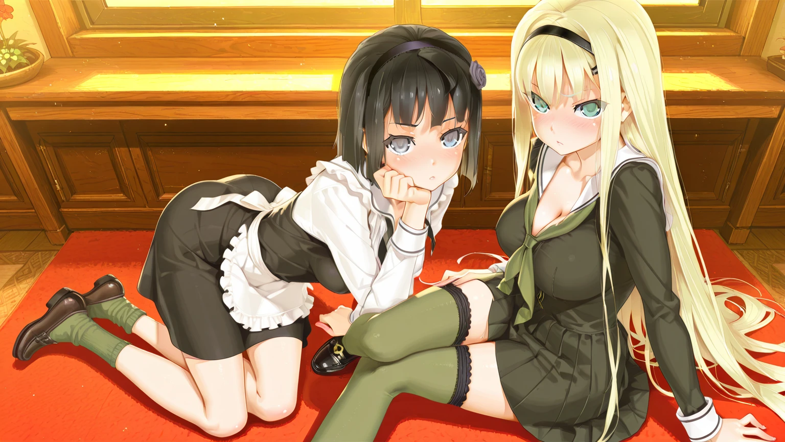 score_9, score_8_up, score_7_up, masterpiece, (best quality), highly detailed, ultra-detailed, 1boy and 1girl, BREAK (1 boy, femboy, otokonoko, black hair, bob cut, tiny height, flat chest, maid cloth, maid headdress, loafers, guard belt, stockings, skirt lift) BREAK (1 girl, futanari, huge breast, low-tied long hair, blonde hair, green eyes, tall height, princessline dress, naughty face), BREAK anal sex, ((futanari girl insert penis boy's anal))