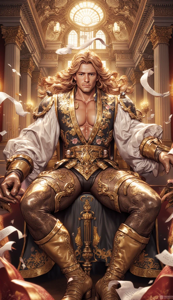 Minotaur imposing ultra details sitting on the throne looking at me holding his with very sinister features