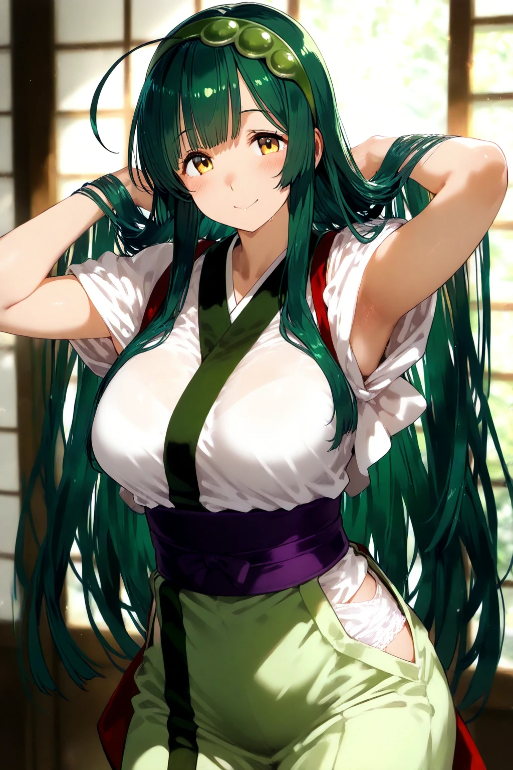 1 young girl but not that young, by the wide, green tipped rose, 3 large braids, big bright green eyes, haori blanco, black pink skirt, green stockings, Open shirt, up skirt, big breasts, erect nipples, big glutes, big thighs, another person&#39;s hands opening ass, big penis near pussy, girl on all fours, Wet pussy, position on all fours, Mitsuri Kanroji, on all fours, on the floor, liquido vaginal on the floor, Without trousers, pussy in the air, ((other person&#39;s pov)), (detailed), (cinematic lighting) (Best Quality) (masterpiece) (Maximum quality) (Kimetsu no yaiba) (Demon Slayer)