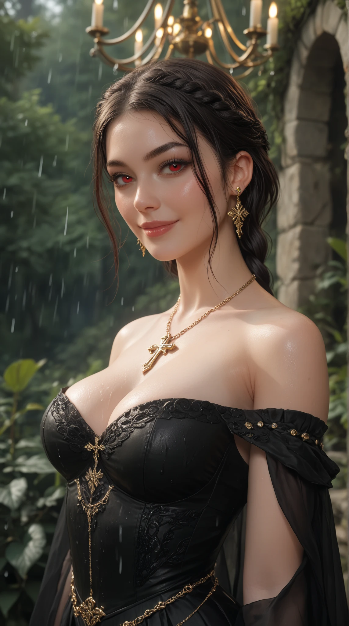 (((medium shot))) (wide depth of field), 30 year old (hgr1ce-step-240-4200)' soaking wet standing in the rain cute, adorable, (tiny waist, medium hips, huge natural breast:1.5), a stunning detailed background ( dark forest witches wizards magical creatures fantasy worlds, moonlight,midnight, dark, ), absurdres, highres, horny, masterpiece, best quality, realistic, 6 pack abs,
( beautiful very long wet light purple Elegant chignon hair, Rosy Brown lips,)
(perfect female form, perfect face, beautiful eyes, eyeliner, expressive eyes, calm expression),, ,nsfw ((soaking wet see-through:0.65) (Marines Blue), (shiny violet), <lora:AncientCostume:0.6>ancient costume, gloves, silver hair, short hair, morden hair, upper body, green color costume, hair ornament
