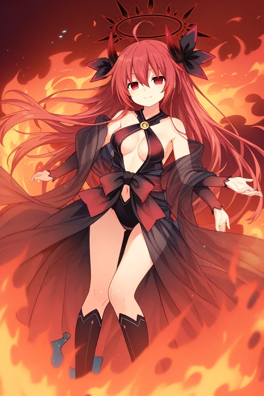 Blood-eyed Princess of Darkness, Redhead, Crown, Wicked Smile, Anime Style, Lens flare, High detail, First Person View, Cinema Lighting, masterpiece, Super detailed, Highest quality, 8K, Ultra-high resolution, Panty shot