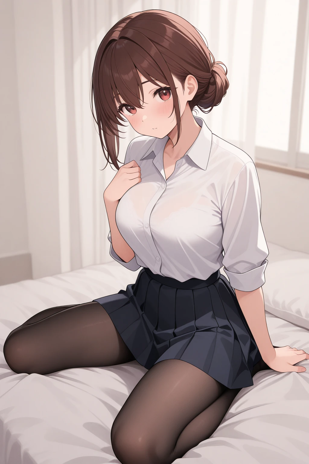 showing panties、Transparent black panties、cameltoe 、Long face、Adult face、