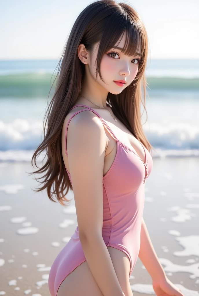 Ultra high-definition images,long red hair and pink swimsuit,Full body image idol Marin-chan, Anime Girl, Marin-chan(Anime Girl), anime moe art style, Anime style, Anime Best Girl, art by, Anime Girl, Cute anime manga style, Anime Art Style, pretty anime girl, Blue sky,Beautiful sea background image,cute face details,