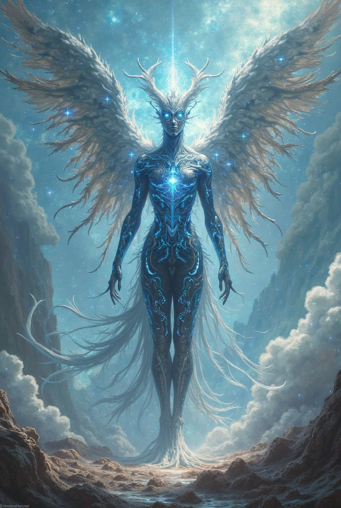 Ange en forme d'un œil avec 7 anneaux d'yeux qui tourne autour de l'angle 

