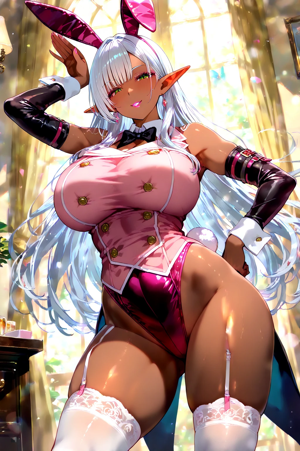 Daki, busty, (grabbing breasts:1.5), smiling, (blushing face:1.4)