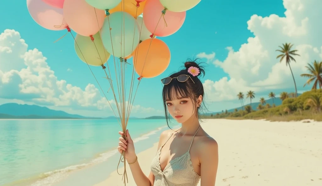 (Highest quality), (8K), (Highest quality), (live-action), (Realistic photos), summer、summerを感じる物、summerを感じる風景, blue sky, Rainbow and sunshine shining.16K, Ultra-high resolution, Shining in rainbow colors、to be born,wonderful ,future、Iridescent、The world 30 years from now。