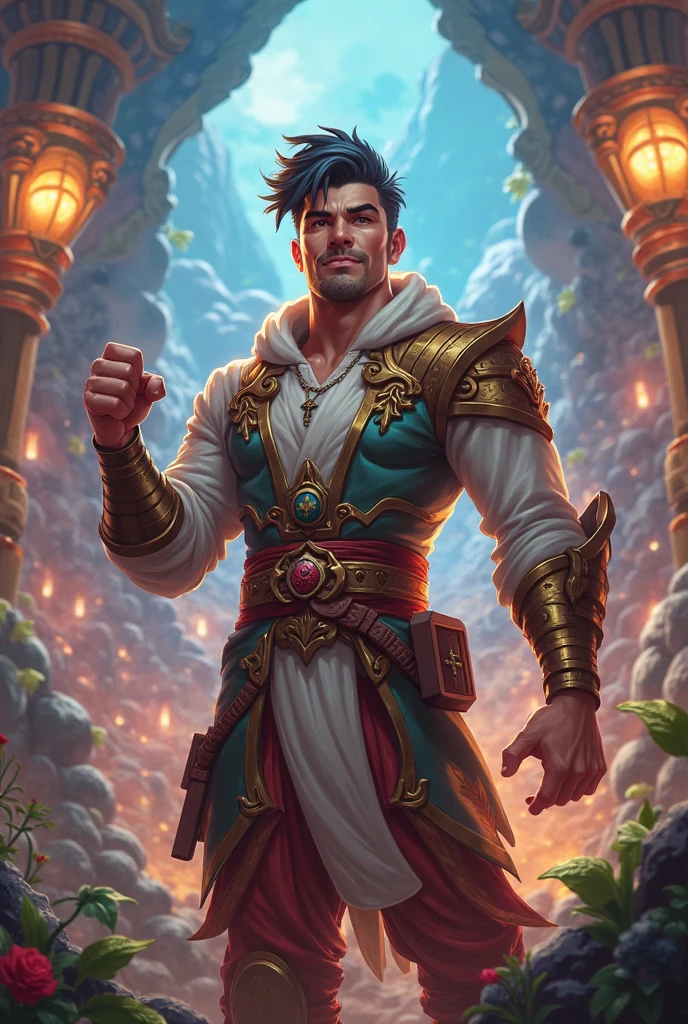 masterpiece, best quality, cinematic, natural lighting,insane detail, detailed background, professional photography,highres,handsome,thick facial hair,beautiful eyes, skin(red),armor,bulge,bracelet,tiefling,red skin,colored skin,devil horn,male focus,looking at viewer,manly,hairy,pyromancer