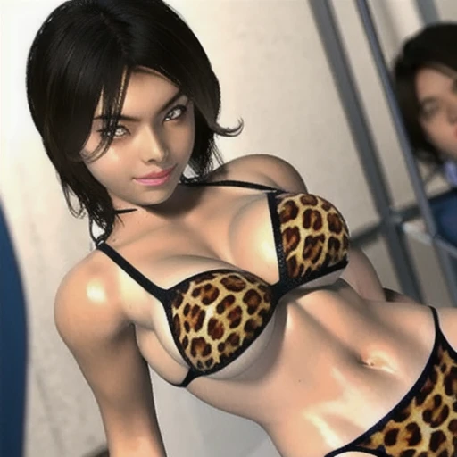 (masterpiece), best quality, expressive eyes, perfect face, Mirage  in sexy bikini 30 year old women seductive body big breasts big thigs facing towards screen  parted lips  feminine figure body in fancy multicolour bikini, Lockhart beautiful expressive eyes ,  4k backlighting smirky face full body , sexy posing