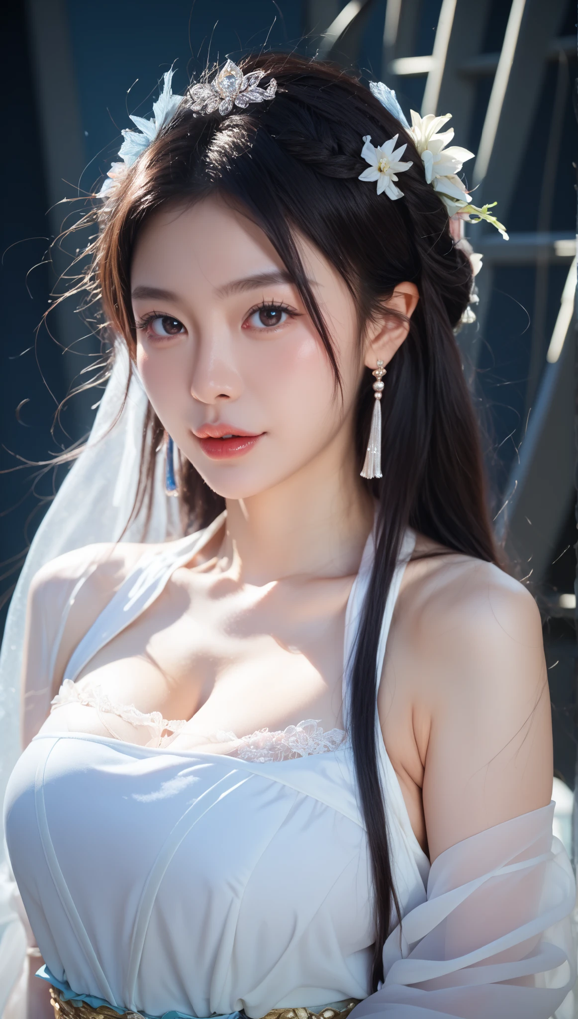 High-quality work,Realistic works,Super premium graphics,8K HD CG works,high quality graphics,High-definition and exquisite CG works,10x pixels,Ultra-fine details:1.1,Advanced technical details:1.1Realistic photo effects,Interior lighting effects:1.5,natural soft light:1.5. Light effect(Virtual light effects:1.8),ultra high resolution,shining dress,sliver long hair,silber hair,transparenthair,high detailed hair(Quality hair details:1.1)Clear eyes,Double eyelids look good,Sharp eye makeup, Create exquisite eyelash makeup, tthin eyebrows, Ultra-detailed eyes,a tall nose, lovely red lips, rosey cheeks, With delicate makeup on her face , pretty face, The face shape is perfectly proportioned,(Advanced facial details:1.1)Erect nipples, wearing a hijab , luxury hijab,crown luxury , blue eye, blond hair, around , (gold ), tmasterpiece,Best quality at best,A high resolution,8K,((Portrait)),(upper body),Original photo,real photograph,digital photography,(Female princess in the medieval fantasy style), sexy princess ,blue eye, super colossal breast, round colossal breast ,open kissing lips,Keep your mouth shuegant and charming,((Blushing)),virgin contempt,Calm and handsome,(Medieval fantasy dress,The Beautiful super huge round breast, small waist, perfect colossal breast of princess body, a blue delicate pattern,silver Cloak),(princes medieval character medieval fantasy style,oc render reflection texture, fighting style, sexy colossal breast , medieval castle background, slim body, very small waist,, Women's artwork,Dress full body video,Realism,Amazing Cleavage,My eyes are very bright today