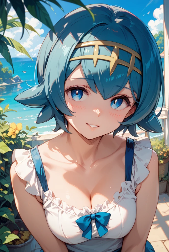 (masterpiece:1.5),(Beat quality),(high res),1girl solo,beautiful face,smile(shining eyes),upper body,light effects,Swimsuit Ganyu,Ocean