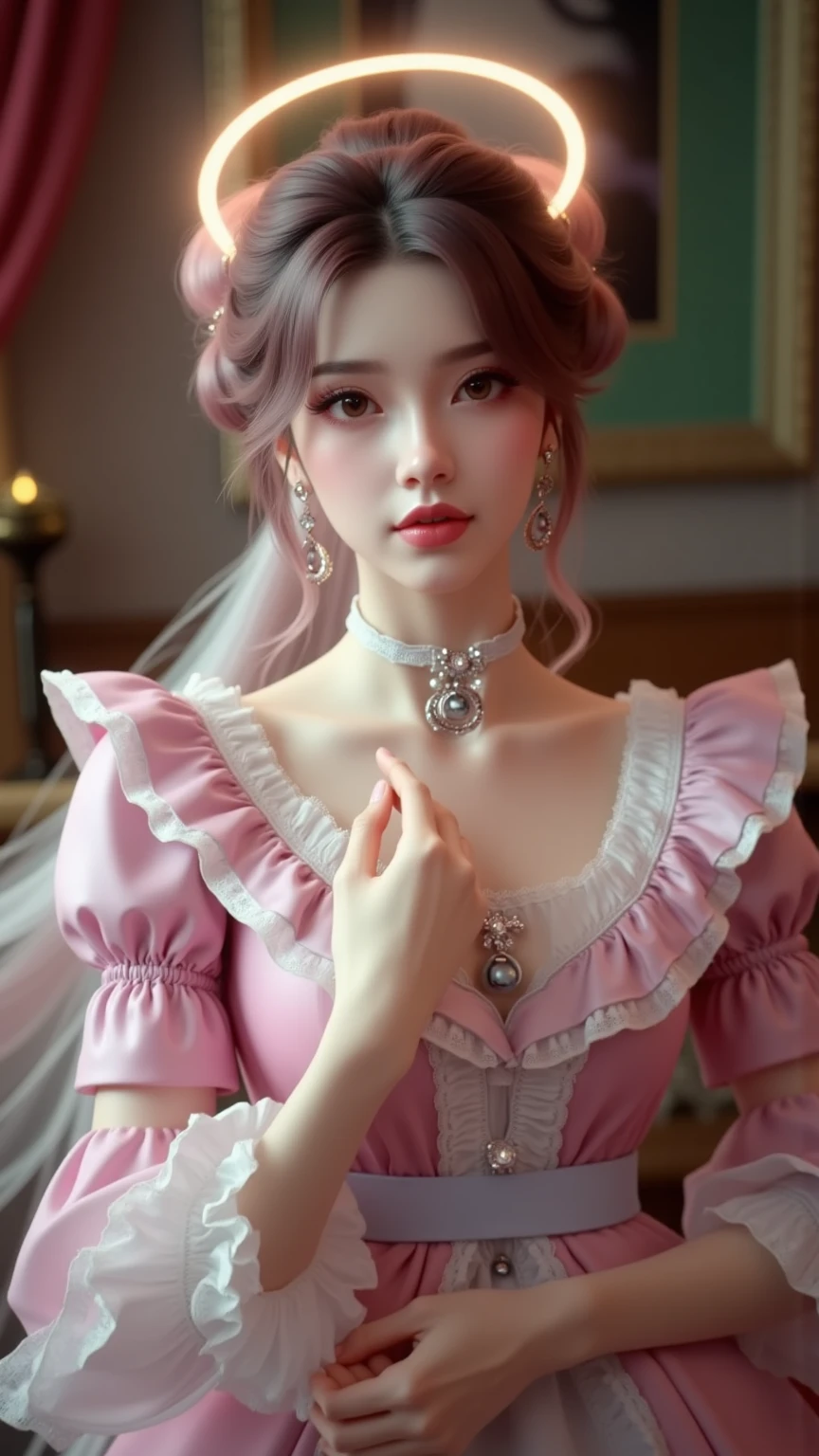 White Blonde hair, fluffy hair, stylish hair, long hair, lilac eyes, perfect eyes, beautiful, perfect face, tween, dainty , short, kind, curvy, a flowing pale airy gown with ruffles along the bottom with tiny pink flowers and gold dragon embroideries with flowers, Her tiara had a pretty teal gemstones, silver necklace, noble class, royal, royalty, red castle, feasting hall, medieval, elegant surroundings, soft dewy makeup look, light peach blush, soft tan eyeshadow, light coral lipstick, cutesy, girlish, girly, guileless, ingénue, princess , whimsical lighting, Targaryen, dragons in the sky, photorealistic
