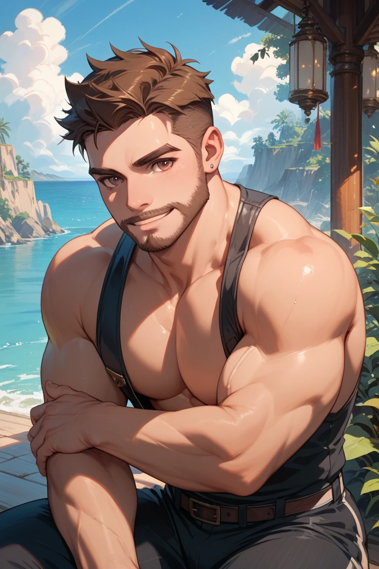 oil painting, many stone arches in the sea, two boys tight mini shorts, 19 year old perfect body,male body,strong muscles,Abdomen muscles are wavy..,abdomen, naked, nude, strong legs,