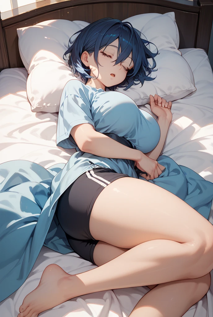 score_9, score_8_up, score_7_up, score_6_up, score_5_up, score_4_up, 1girl, xenovia quarta, short hair, blue hair, , multicolored hair, yellow eyes, green hair, two-tone hair, streaked hair, large breasts, floox style, rating_explicit, floox style, high resolution, lying on side, surf the net, ,bedroom, DeepNegative_xl_v1, expressiveh, knees bent, black sweater, panties
