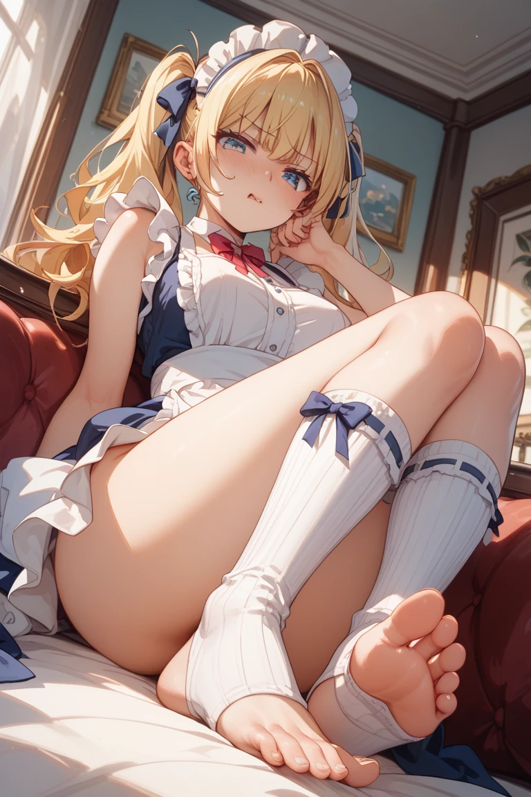 (((NSFW))), various positions, side view, very erotic poses, ((masterpiece, highest quality, 8K, clear, detailed, very beautiful, clear))), apron dress (light blue), Alice from Alice in Wonderland, crying face, (young: 2.1), , (small butt: 1.6), round face, 3 years old), blonde, super long hair, wavy hair, small breasts, (baby face: 1.2), short limbs, crying face)}, overflowing semen, love juice, urination, castle hall, on the bed, {{{(((Alice spreads her legs wide open and inserts a super thick penis into her pussy. , the man grabs Alice's buttocks with both arms and spreads them wide))))}}},