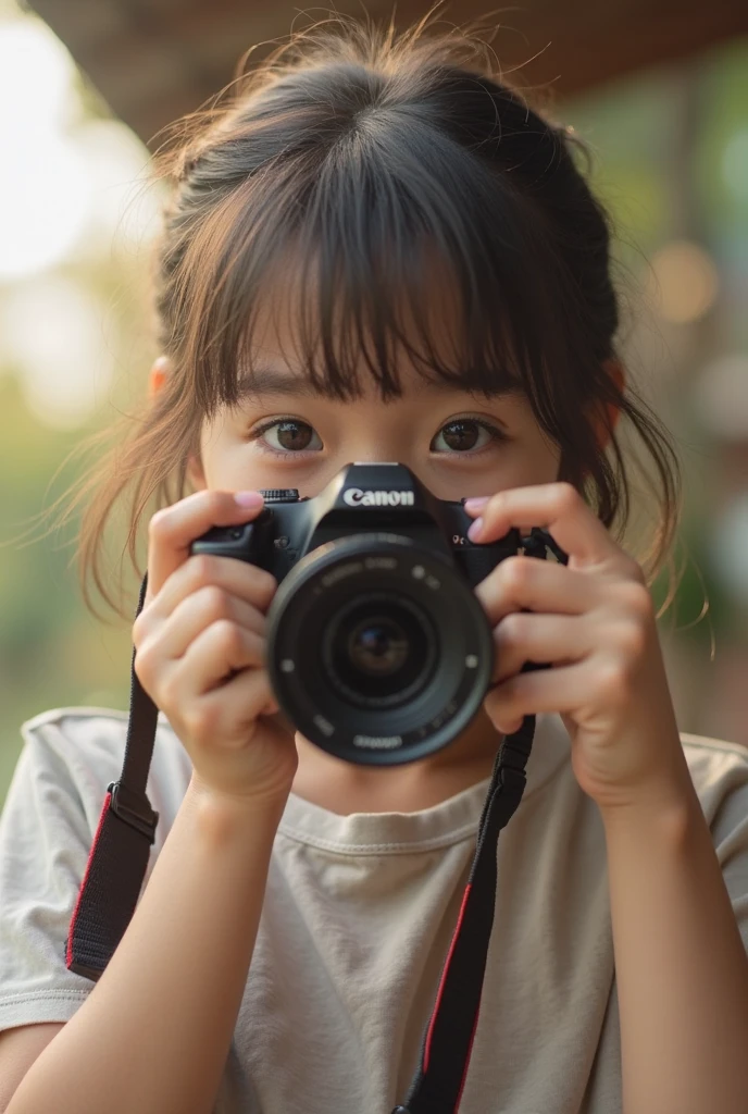 A 13 year old girl takes a picture from above