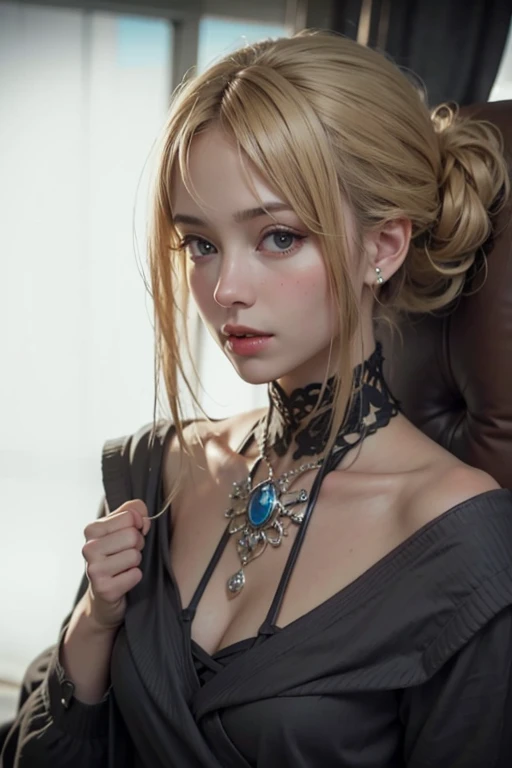 ultra detailed 8k cg, perfect face, beautiful face, mature female,1 girl,solo,crown, big smile, goth clothing, goth makeup, black lipstick, choker