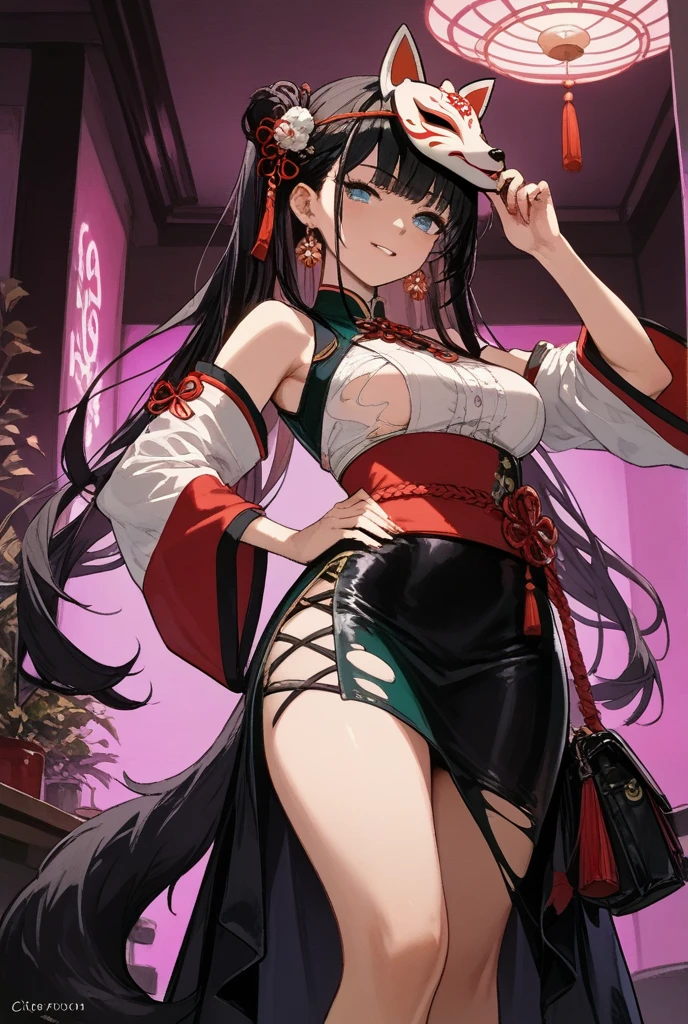 takumi, 1girl, black hair, long hair, brown eyes, large breasts, solo, mall, shopping center,indoors, blush, lipstick, jewelry, earrings, Hot girl, baddie, mean girl, sensual, attractive, masterpiece, best quality, highly detailed, a anime girl in kimono dress ,holding sword, bare
shoulder,open kimono, evil smile, open mouth, crop top , (nsfw) not safe for work, smile, ecchi anime
style, anime girls, ecchi style, ecchi, digital anime art!!, in anime style, official artwork, visual novel cg,
beautiful anime girl, anime style 4 k, kimono pencil skirt, exposed belly, exposed navel,
exposed midriff, exposed lower belly, outdoor, japanese architecture, temple