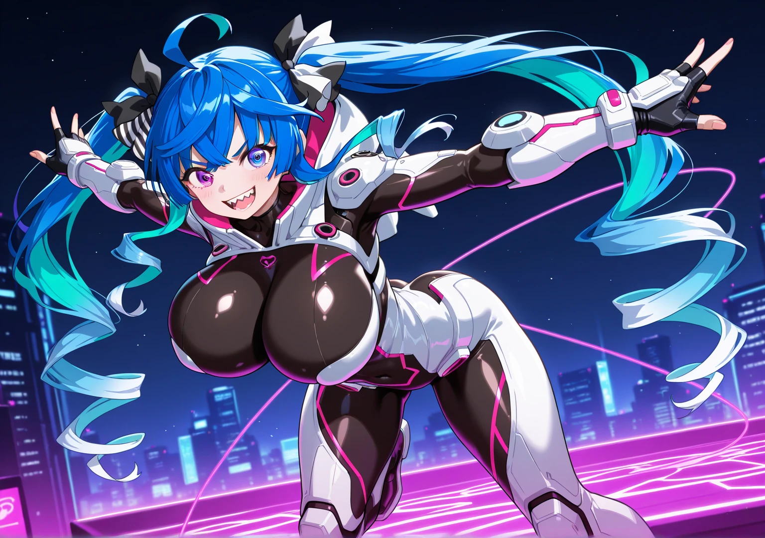 ROTB_Arcee, 1girl, big breasts, smile, robot, mecha, (glowing eyes:1.2), arms behind head