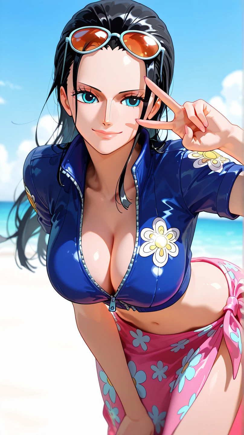 (Highest quality, masterpiece, High resolution)、(Anime Art)、 (reality)、Beautiful woman、(1 female)、18-year-old、(Please put your hands on your hips)、(Detailed depiction of a beautiful face)、Smiling Kindly、chest、Slim figure、medium short hair、semi-long、Two-tone hair、Wet、Sweat、bikini、micro bikini、A pareo skirt with bold ethnic patterns and plenty of primary colors、Realistic Skin、Wet、whole body、No zoom、No close-ups、Cinematic Light、Tropical colors、(Blank Background)、(White Background)、Perfect Face, Cute and symmetrical face, Glowing Skin, Sunburned skin, (short hair:1.2, Bobcut:1.2, Brown Hair), Asymmetrical bangs, Oil